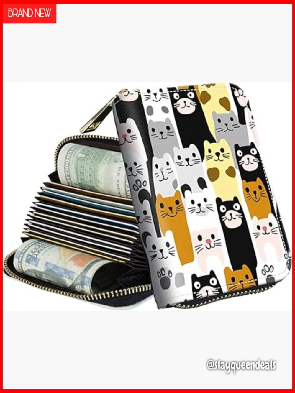 Compact RFID Blocking Zipper Wallet with Accordion Design for Women